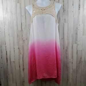 Water Lily Womens Dress S Pink Ombre Crochet Yoke Boho Sleeveless T3